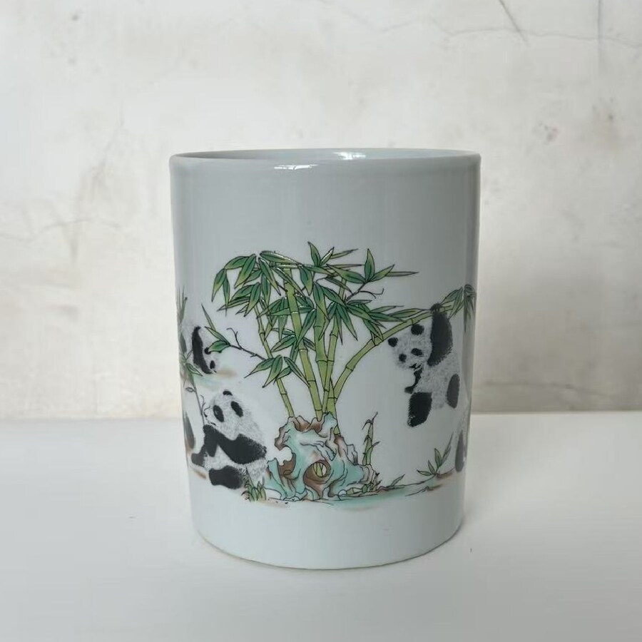 仿古款仿清同治瓷器收藏古玩景德镇陶瓷团团圆圆白釉笔筒家居摆件