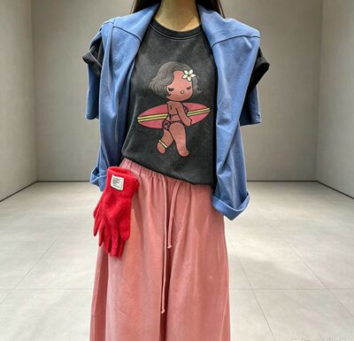 2026秋季新款女装日系卡通印花宽松休闲纯色洗水做旧工艺短袖T