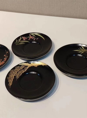 大漆莳绘工艺漆器杯垫木质漆艺礼品摆件老树漆创意手工漆画茶点盘