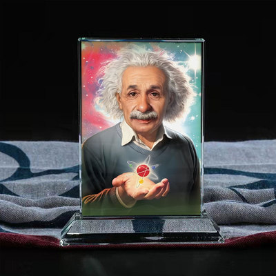 名人爱因斯坦画像水晶玻璃摆件办公室工艺品装饰照片文创礼品礼物