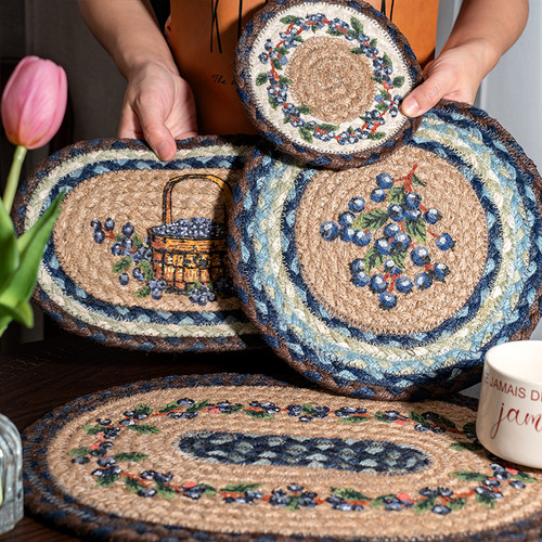 麻绳编织田园风格椭圆形隔热垫