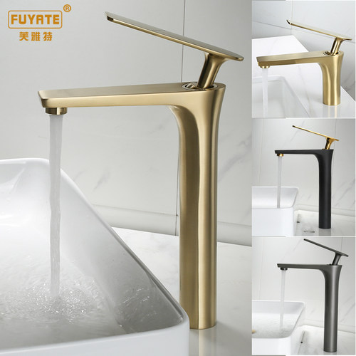 轻奢拉丝金简约黄铜枪灰水龙头