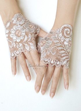 CX03蕾丝日记独原创设计超闪亮舞台杂志拍摄蕾丝女款露指半指手套