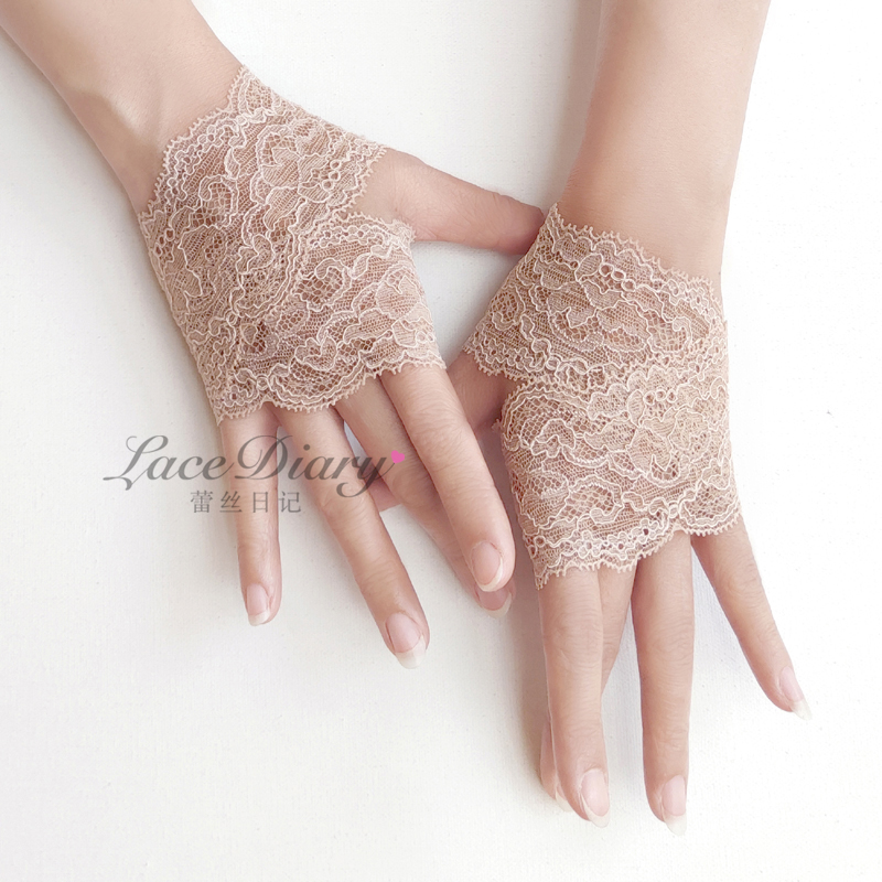 蕾丝日记女蕾丝无指女裸色手套