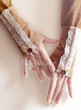 DT02原创秋冬女生半露指无指保暖手套萝莉洛丽塔款德绒美拉德色系