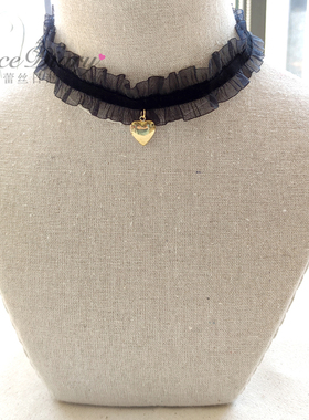 蕾丝日记心形植绒颈链复古公主风