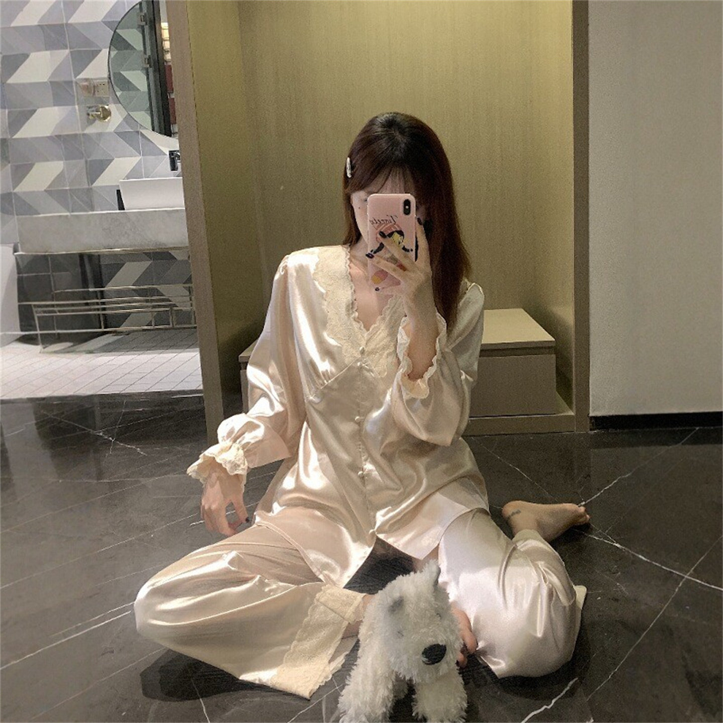 蕾丝花边真丝睡衣女桑蚕丝家居服
