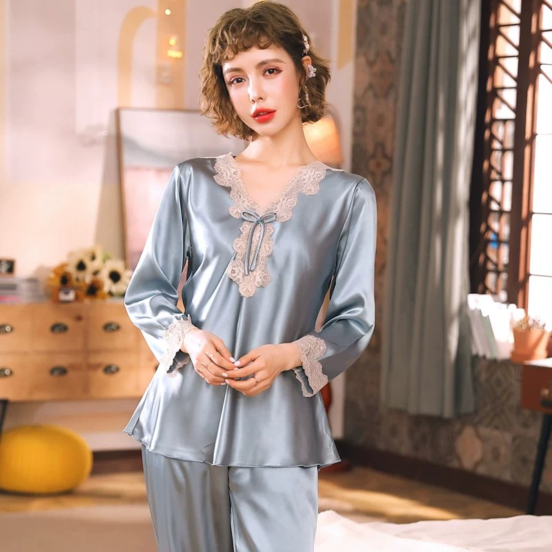 桑蚕丝蕾丝可外穿真丝睡衣套装女