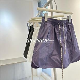 美式 休闲工作服半身裙女松紧腰a字宽松显瘦短裤 裙伞裙高腰春夏季