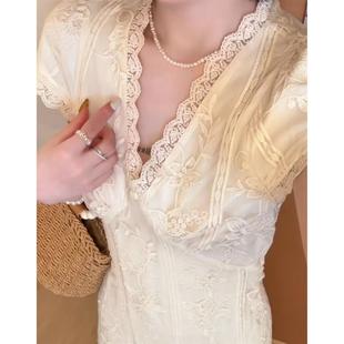 V?甜美刺?洋?夏季 法式 ?柔?初?茶歇收腰公主裙