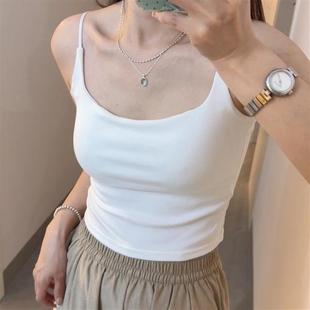 辣妹新款 自带胸垫外穿打底上衣 纯色简约吊带背心修身 显瘦女春夏季