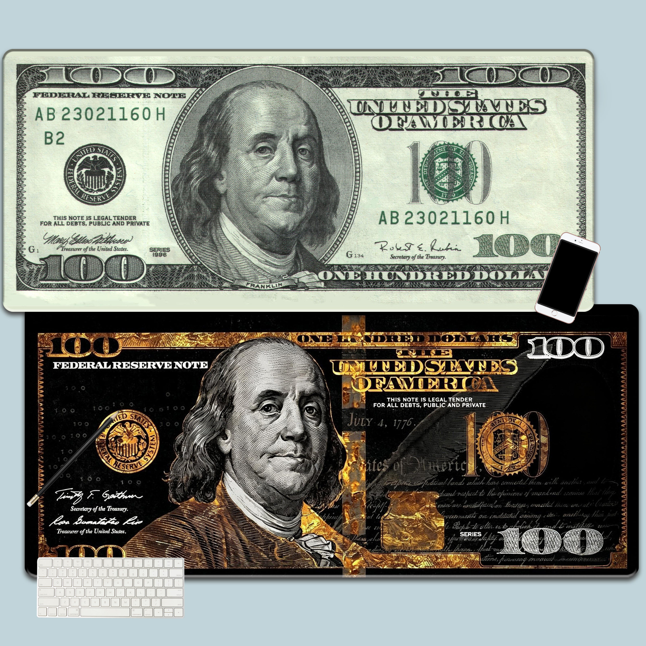 美元个性发财鼠标垫超大护腕锁边电脑键盘书桌垫学生游戏防滑垫