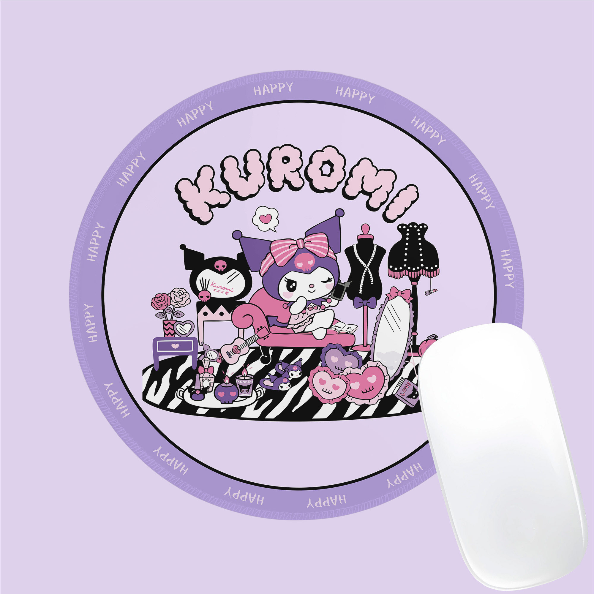 卡通动漫圆形鼠标垫紫色库洛米可爱桌面装饰垫办公用品