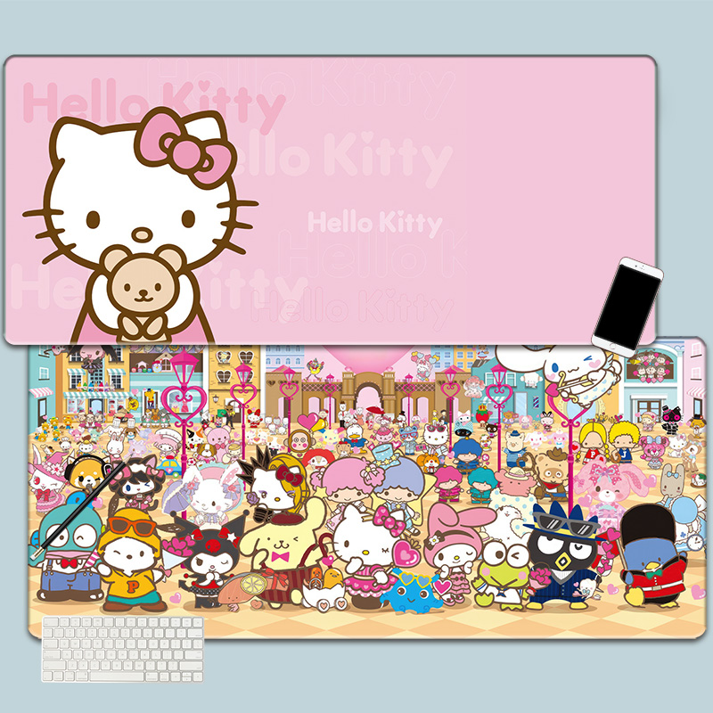 KT猫凯蒂猫鼠标垫超大可爱卡通粉色kitty女生书桌垫办公电脑桌垫