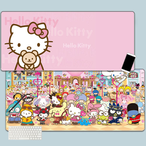 KT猫凯蒂猫鼠标垫超大可爱卡通粉色kitty女生书桌垫办公电脑桌垫