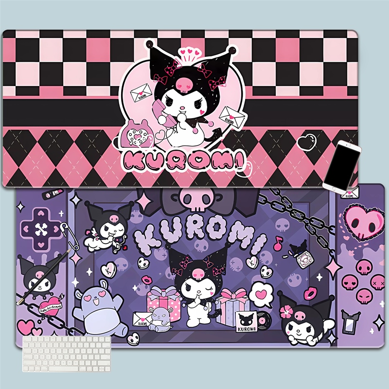 库洛米可爱女生鼠标垫超大锁边少女心电脑键盘防滑办公书桌胶垫