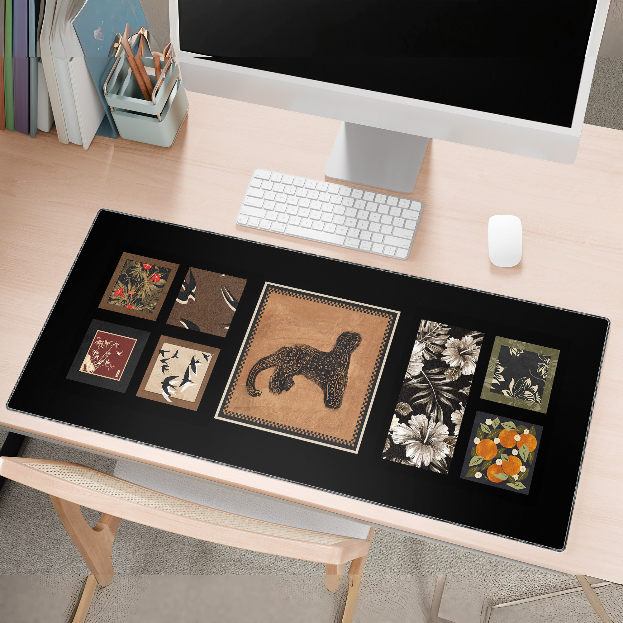复古艺术图案中古风鼠标垫超大办公桌垫书桌写字垫子加厚锁边