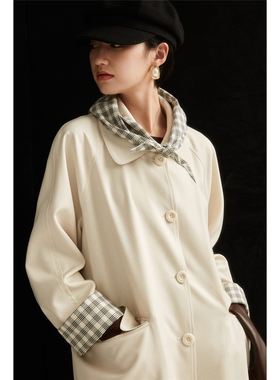 RAREST Smart知识分子风 轻型纯色撞色袖口北欧简约宽松长款风衣