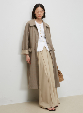 RAREST Houndstooth小千鸟格 复古元宝领单排扣长款风衣外套女