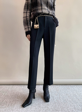 RAREST/独立设计 精调版型毛边笔直修腿小黑裤直筒铅笔九分烟管裤