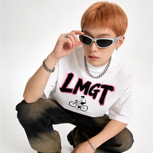 LMGT T恤 白色骑行图案字母印花短袖