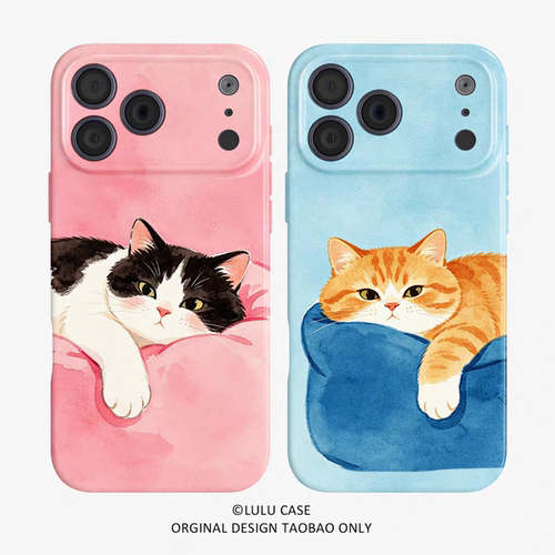 ins风情侣贪睡猫咪手机壳适用iphone17promax16苹果15小米14小众13可爱12ins11菲林vivox200华为mate70proP70