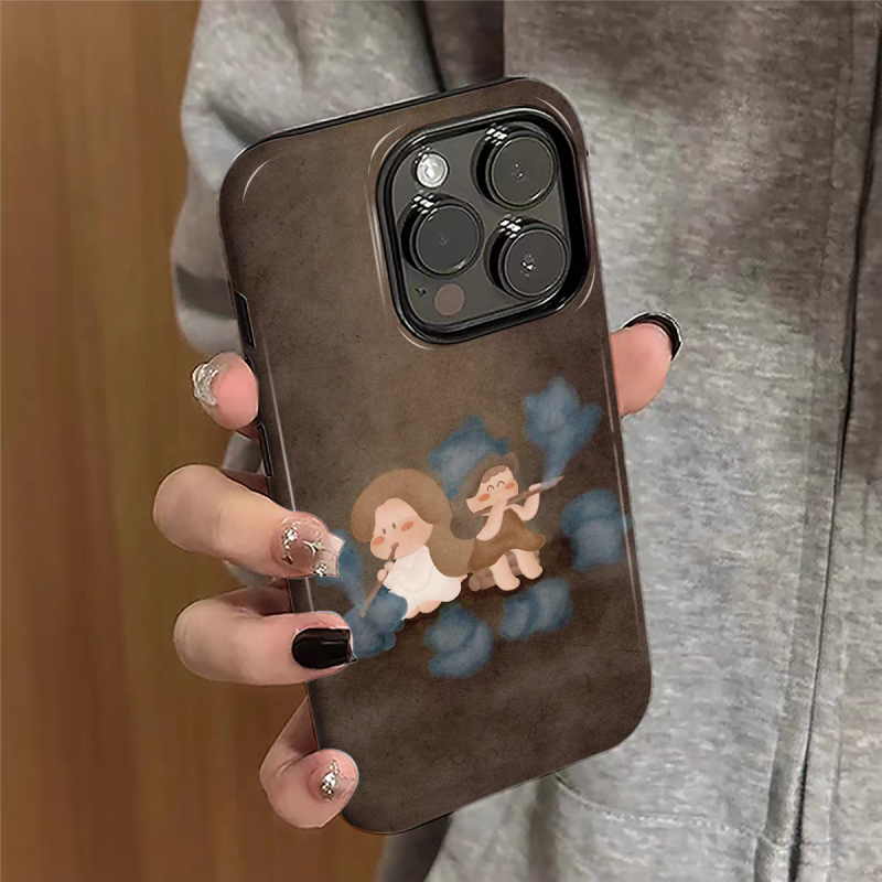 棕底女孩可爱适用iphone15苹果手机壳16pro防摔13promax12菲林二合一14Pro小米华为荣耀OPPOvivo11Xsma防摔