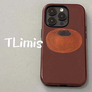 暗色红柿子适用苹果iphone15原创手机壳15pro简约高级感14/14pro可爱12/13二合一菲林壳手感11情侣款全包保护