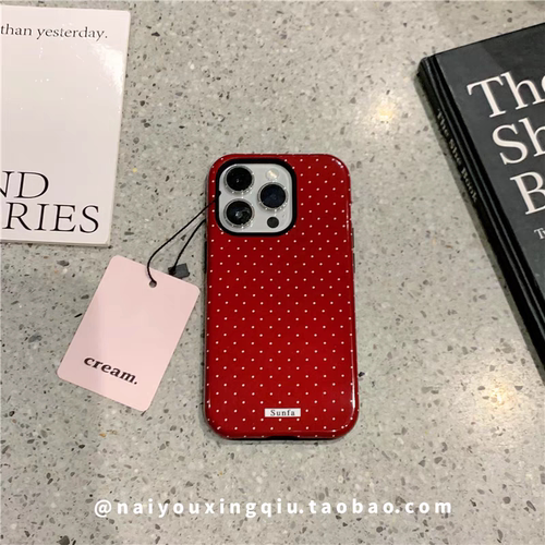 红色波点iphone16Promax适用苹果手机壳新款15pro韩国ins菲林二合一14小众13原创女12mini可爱11全包保护套