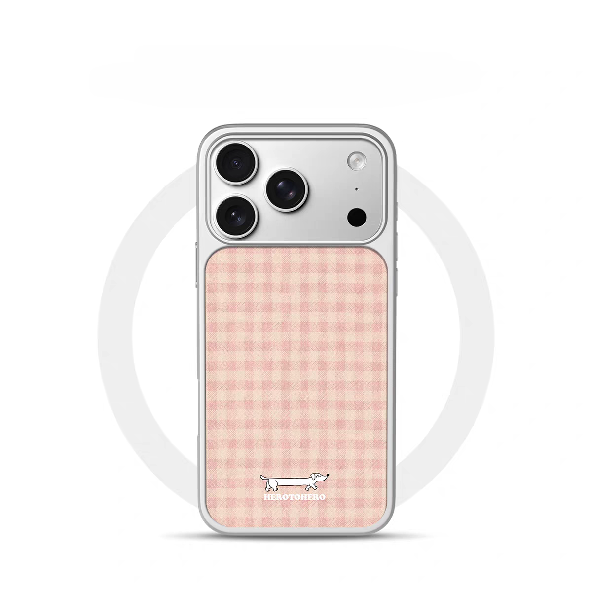 ins粉色格纹腊肠狗电镀银黑边适用苹果iPhone17promax手机壳16pro小米15Pro保护套华为mate80P70三星S23软壳