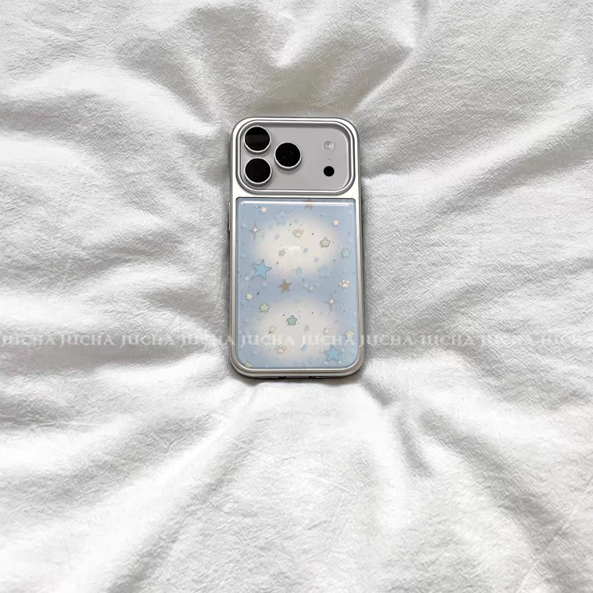 ins个性蓝白星星韩系电镀银边适用苹果小米iPhone17promax手机壳16pro14Pro保护套华为mate60P70三星S23软壳