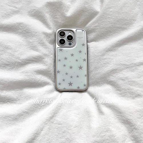 ins个性韩系淡高级感电镀银边灰色星星适用于苹果17iProMax手机壳iPhone16Pro小众少女心15简约14卡通13清新