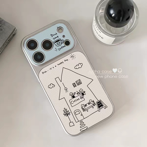 ins线条咖啡小狗秒变17大视窗适用苹果17promax手机壳iphone16pro小米1715plus华为opporeno14简约nova13vivo