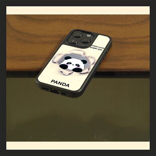 ins风可爱破纸熊猫亚克力黑边适用苹果iPhone16promax手机壳15pro小米14Pro保护套华为mate60P70防摔三星S23
