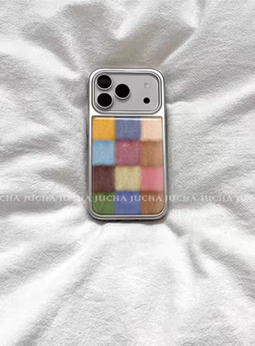 个性复古彩色格子ins银边适用苹果17promax滴胶手机壳iphone16pro新款1314pro创意15pro全包防摔手机套高级感