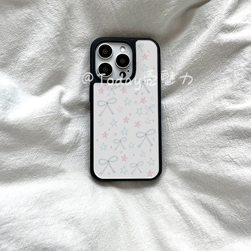 ins风涂鸦小星蝴蝶结亚克力黑边适用苹果iPhone16promax手机壳15pro小米1514Pro保护套华为mate70防摔三星S23