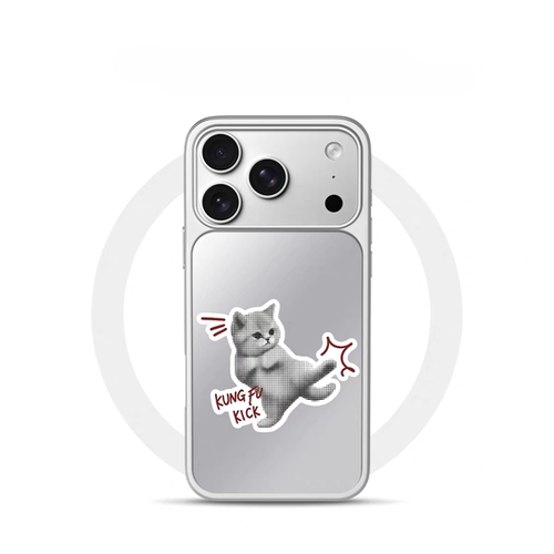 ins风复古功夫猫咪镜面手机壳适用苹果iPhone17promax手机壳软边16防摔15原创小米141312/11华为mate60P780
