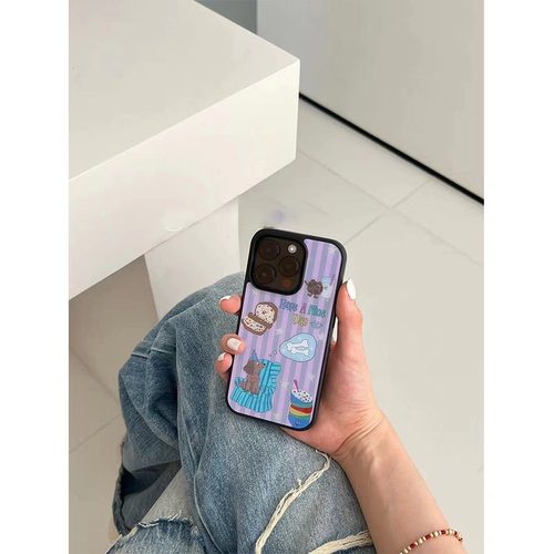 原创条纹狗狗亚克力黑边亮面磨砂适用苹果16手机壳iPhone15ProMax14Pro1312mini保护套11防摔ins风玻璃壳78X