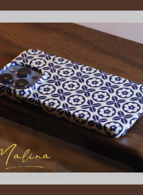 小众复古气质蓝色花纹适用于苹果15promax手机壳iPhone13菲林11高级感12华为mate60小米14plus不撞壳原创创意