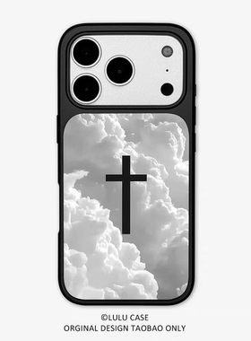 ins风复古云端十字架黑边软壳适用苹果iPhone17promax手机壳16pro小米15Pro保护套华为mate80P70三星S23软壳