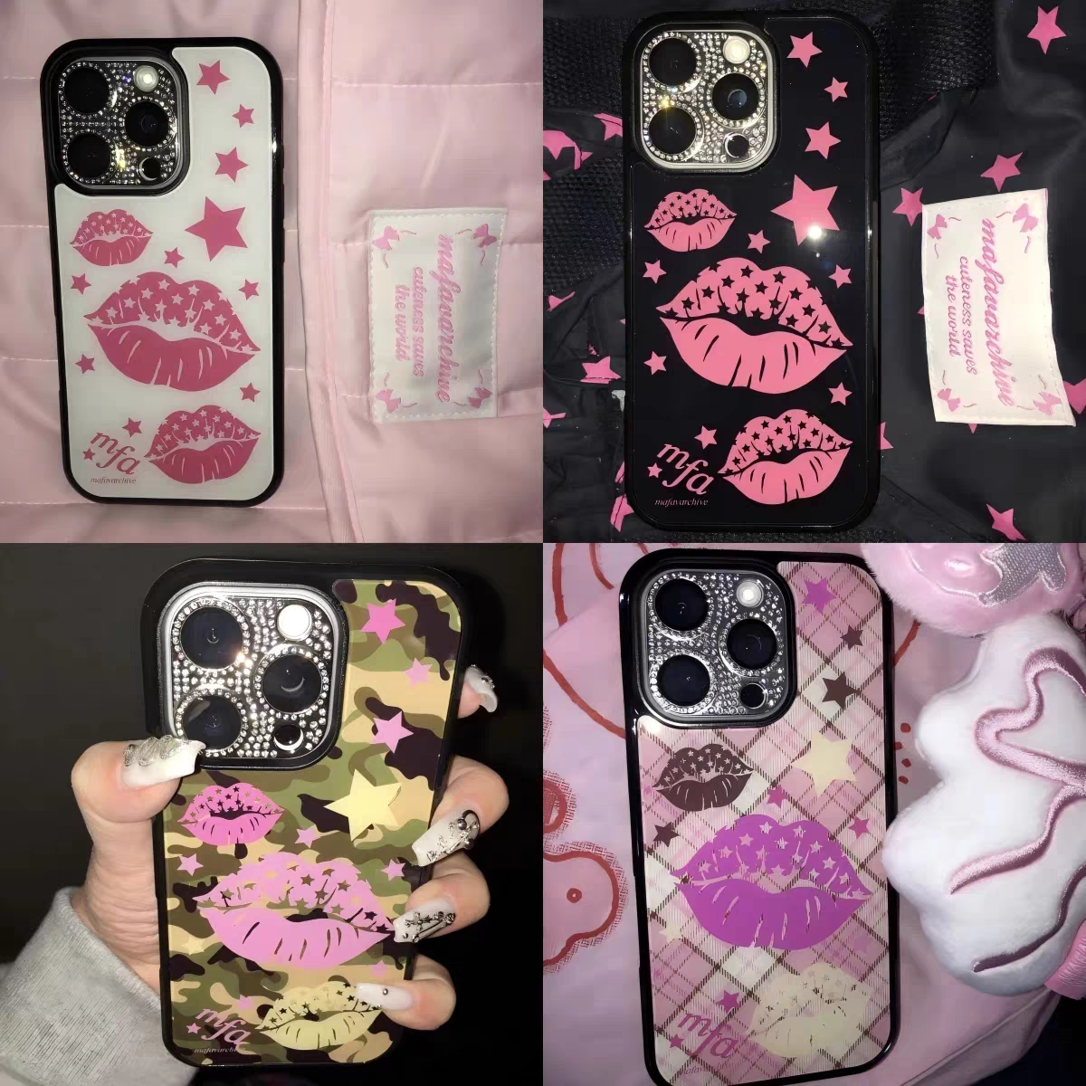 风Y2K时尚性感红唇印星星黑银边壳适用苹果iPhone17promax手机壳16pro小米15Pro保护套华为mate60P70荣耀oppo