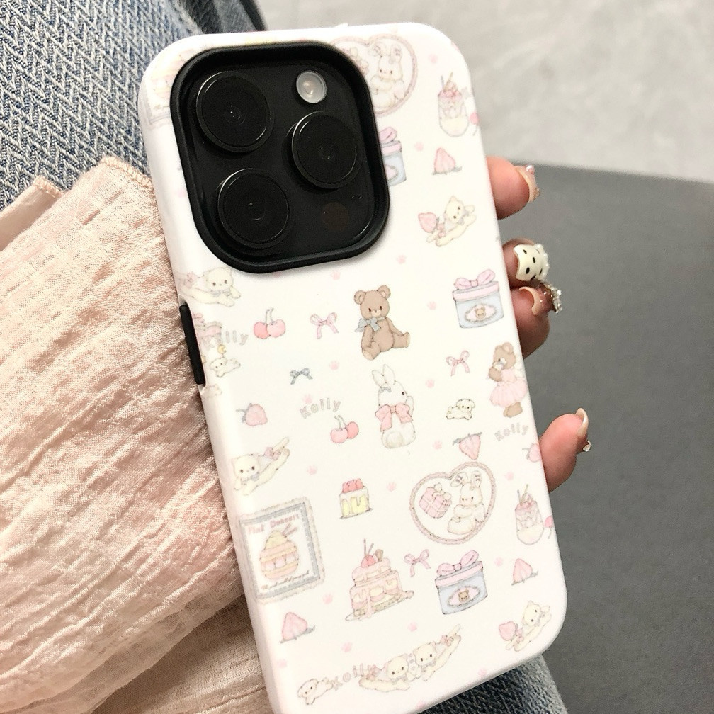 卡通小熊ins风菲林二合一适用苹果15promax手机壳情侣iphone14pro保护套女mate6050新款13pro小众12/11p/xs潮