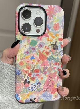 原创油画蝴蝶花适用iphone15苹果手机壳16pro防摔13promax12菲林二合一14Pro小米华为荣耀OPPOvivo11Xsmax78p
