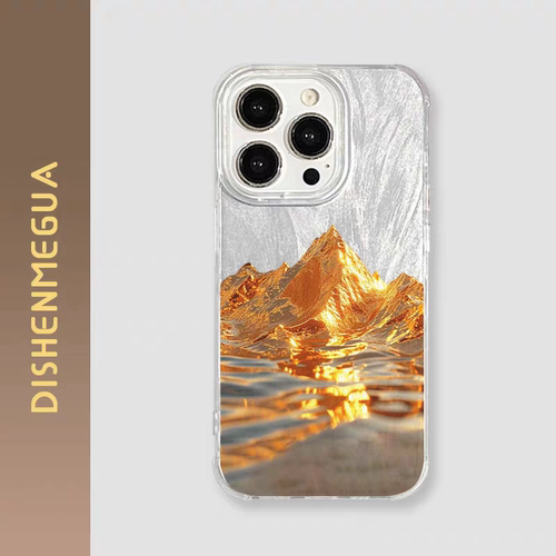 原创中式金色山脉水波纹适用于iPhone15/16pro手机壳红米K70羽纱vivos19华为mete60pro小米15一加ACE3苹果14