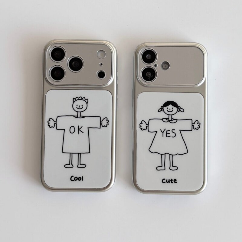 ins可爱情侣男孩女孩磁吸电镀银边大视窗适用于苹果手机壳iPhone17promax16pro/15/14/13/高级防摔小众手机套