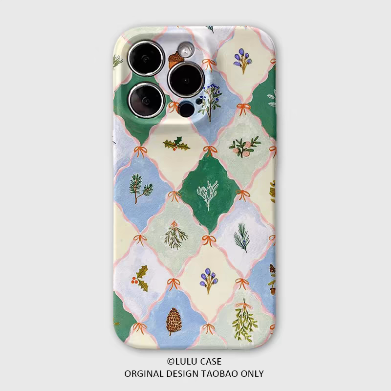 适用于iPhone16Promax清新植物菱格15pro手机壳14pro文艺xr创意12mini软壳11高级感15plus小清新苹果13promax