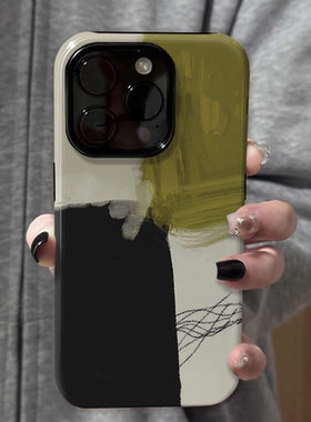 ins风橄榄绿拼色菲林二合一手机壳适用苹果16nova13华为p70mate60小米15opporen13ovivo荣耀300iPhone15防摔