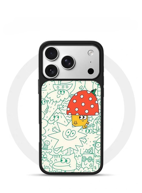 小蘑菇的涂鸦派对电镀银黑边适用苹果iPhone17promax手机壳16pro小米15Pro保护套华为mate80P70三星S23软壳