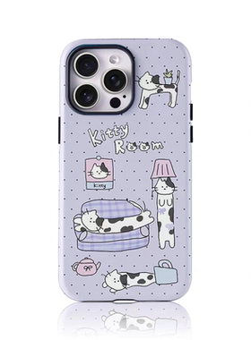 适用苹果17iPhone16promax小米15opporeno14一加mate60华为p80荣耀400菲林手机壳vivox200紫色波点黑白斑小猫