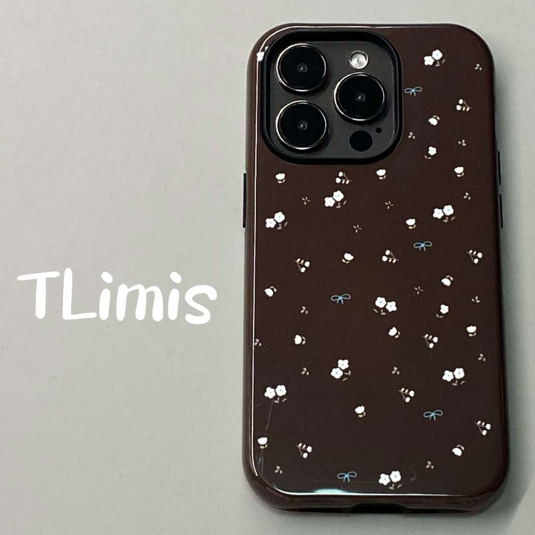 原创棕底碎花个性韩国菲林壳二合一苹果16promax手机壳iPhone15新款14promax磨砂13pro高级13防摔12保护壳